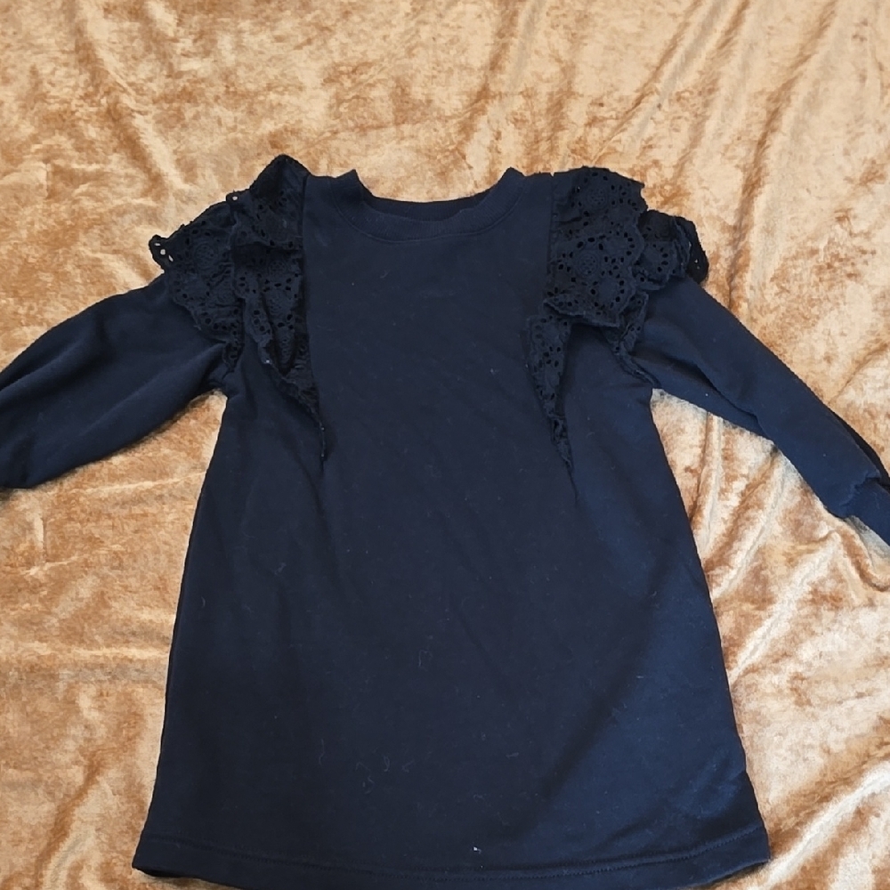 H&m Black Long Sleeve Sweater Dress with Ruffle Details 3/4 T
